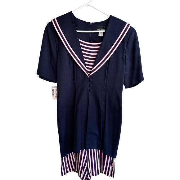 Vintage John Roberts Navy and red stripe dress. 10 - Picture 2 of 10